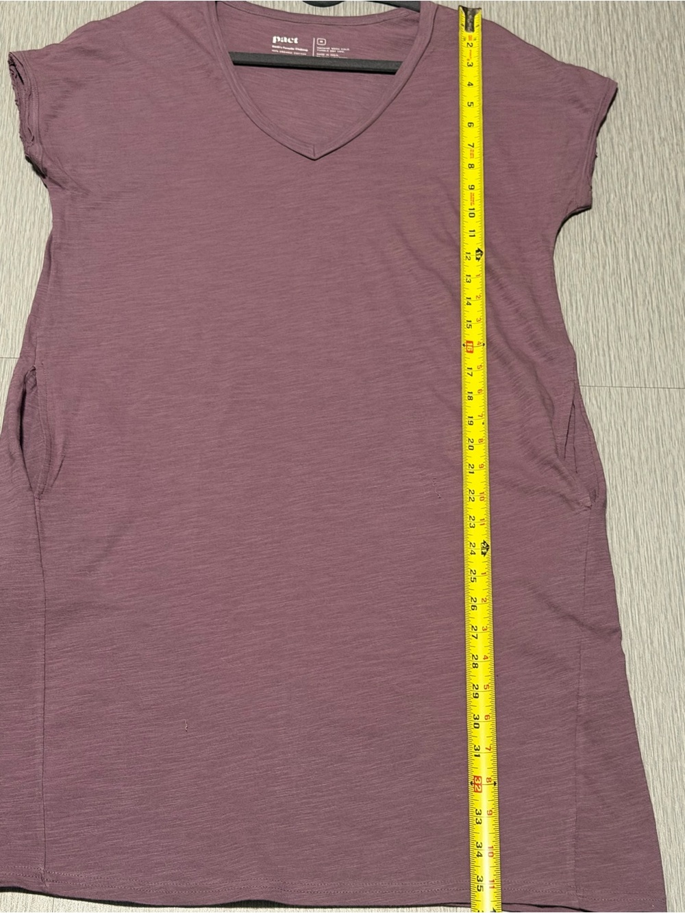 Pact Organic Cotton Purple V-Neck Pocket T-Shirt Dress Size Medium - Picture 5 of 7